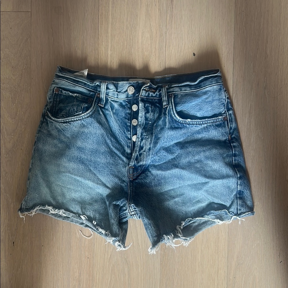 Agolde Blue Jean Shorts Distressed Cut-Off Style